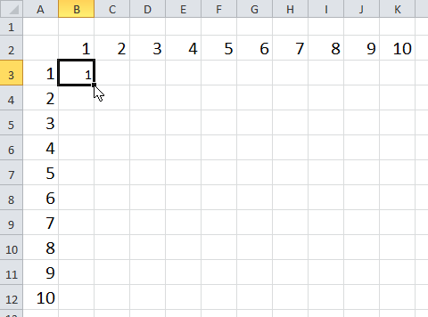 Таблица умножения в Excel: тянем ячейки